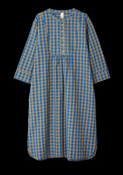 Sale Bæk&Bølge Sonja dress S/M blå/okker | Køb her Kjoler|Nattøj