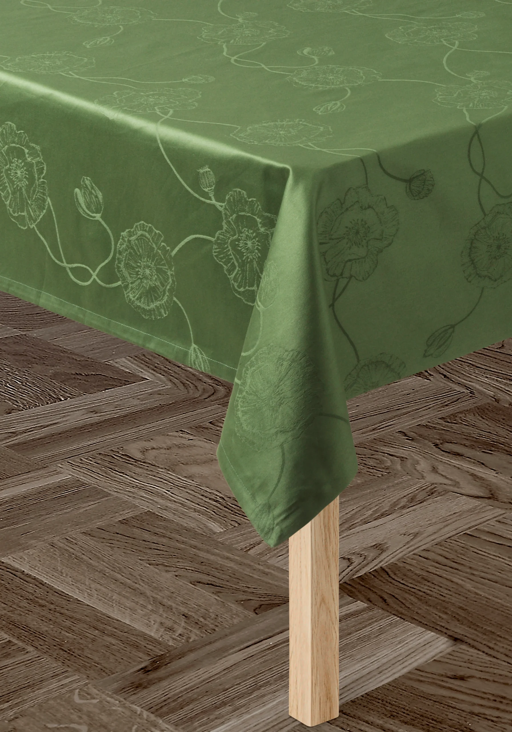 Online Hammershøi Poppy Damaskdug 150x370 cm grøn | Køb her Duge|Duge